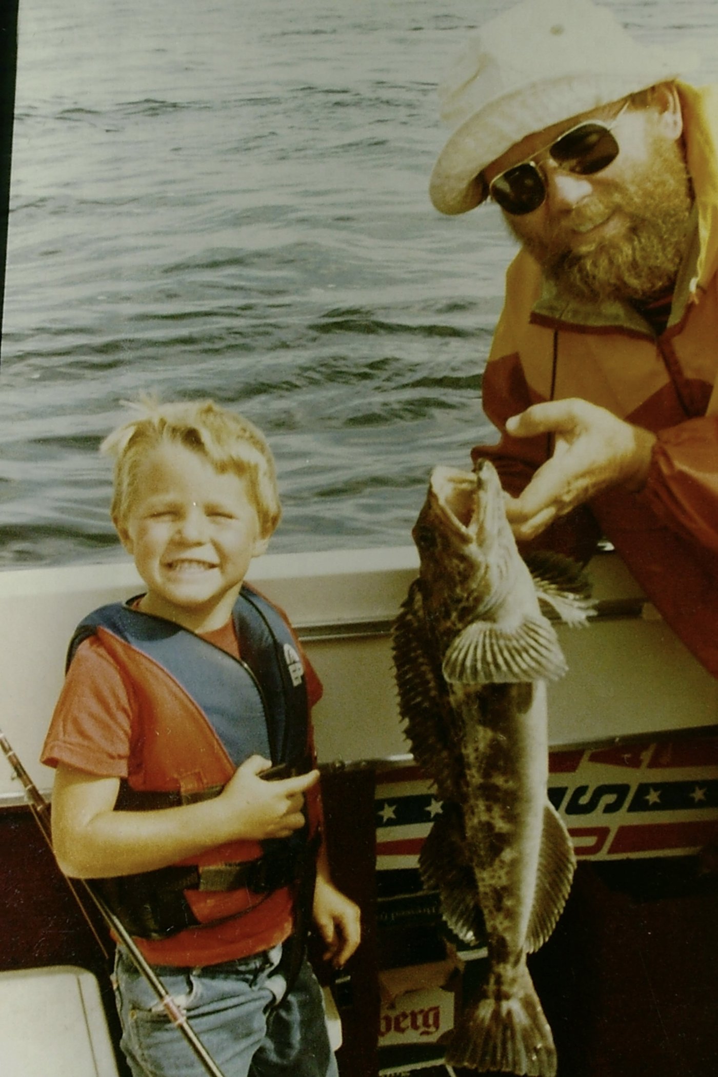 The Barrett family boating in Quathiaski Cove, early 1980s